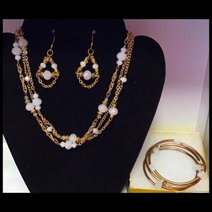 15” Triple Tiers Necklace,3 Bracelets, & Earrings